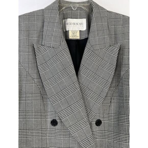 Women’s VTG Hugo Buscati Collection Blazer Houndstooth Gray Size 14 Preppy - Picture 7 of 12